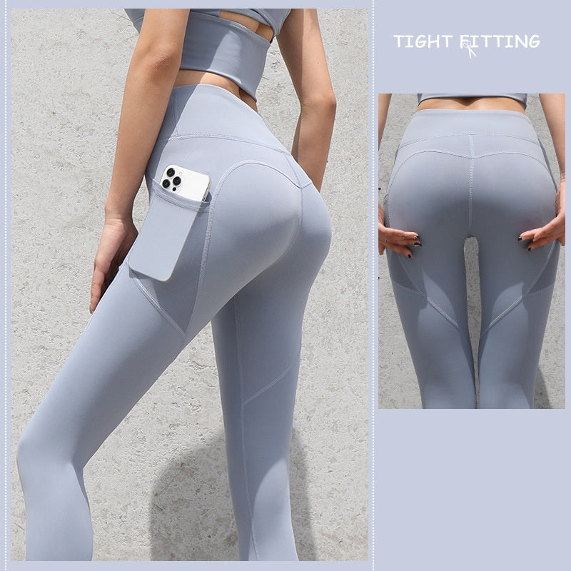Seamless High-Waist Gym Leggings with Pockets 