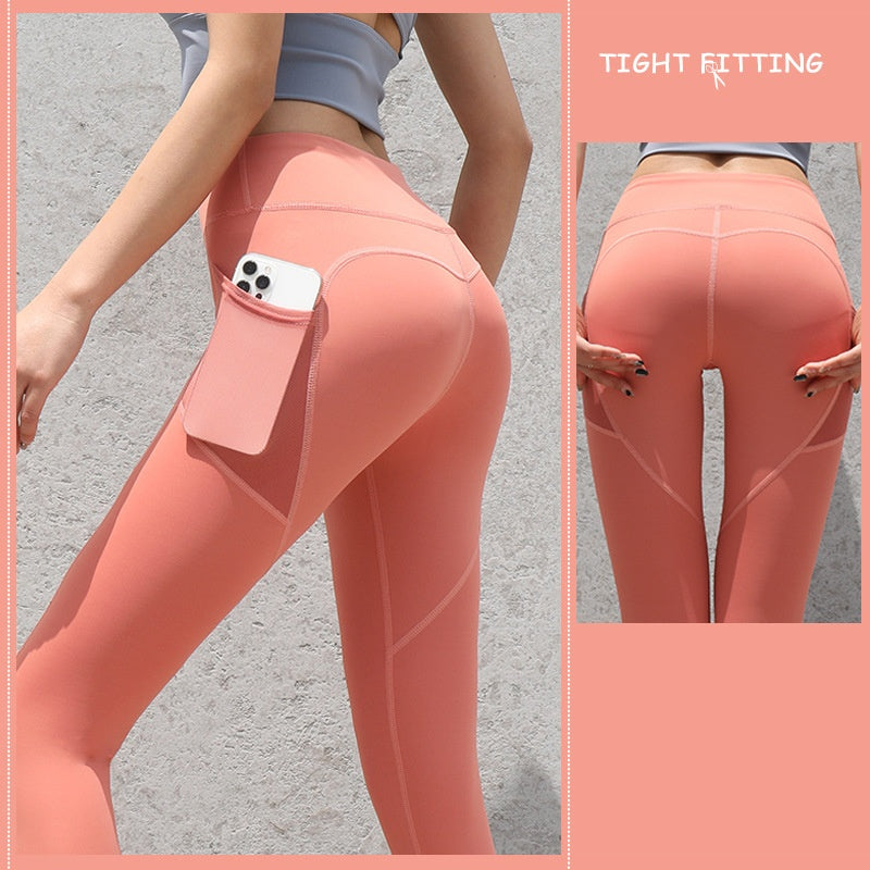 Seamless High-Waist Gym Leggings with Pockets 