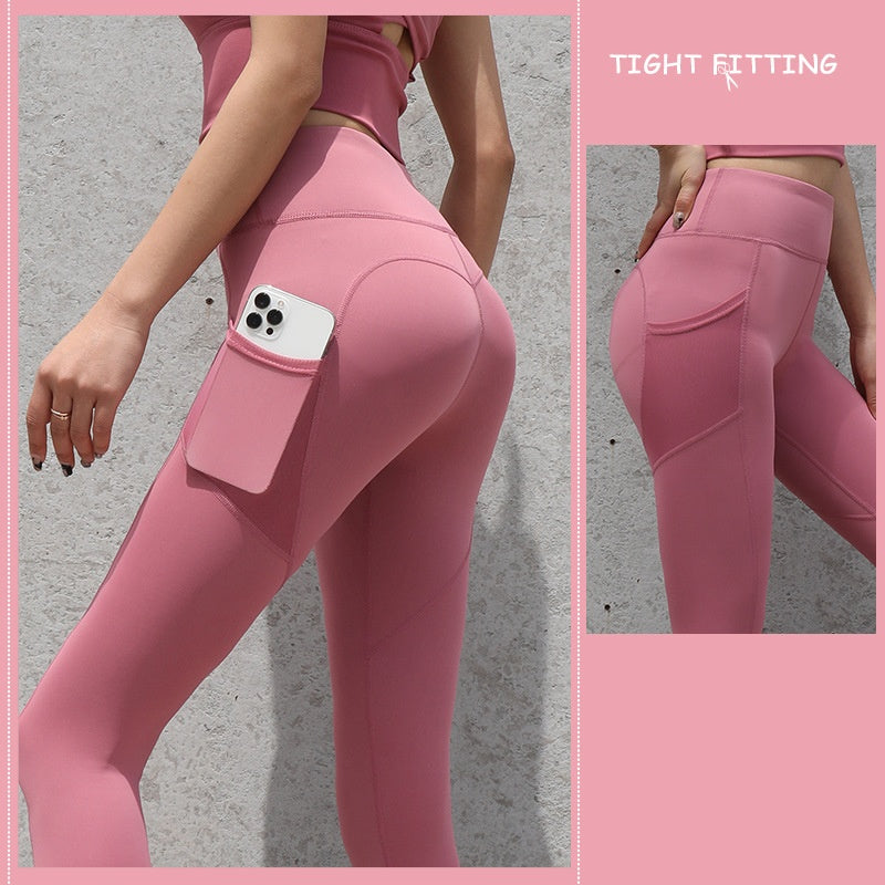 Seamless High-Waist Gym Leggings with Pockets 