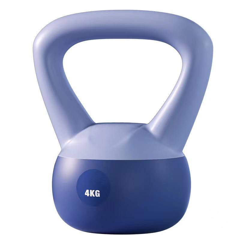 Blue 4kg kettlebell on a white background